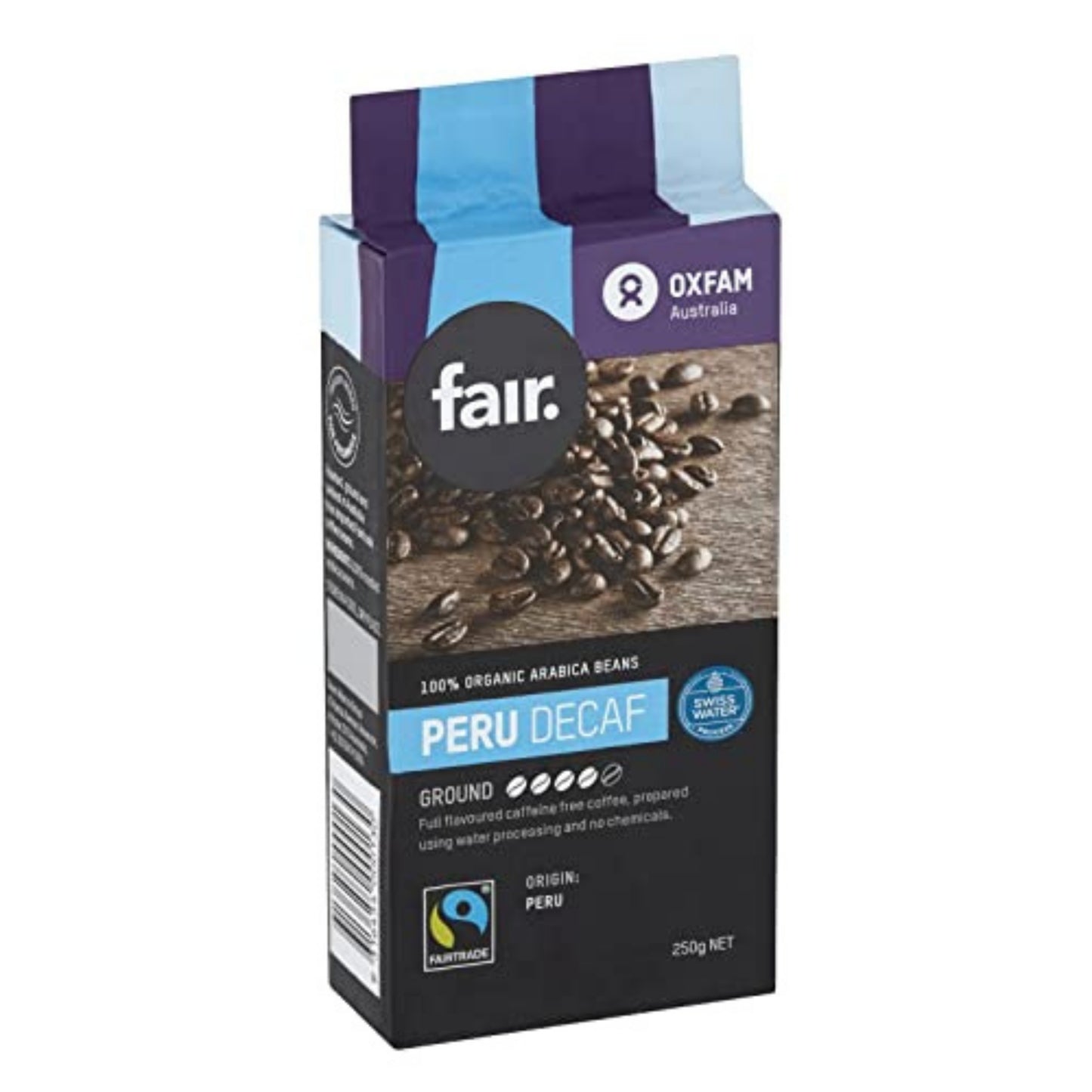Oxfam fair Fairtrade Peru Decaffeinated organic ground coffee 250g
