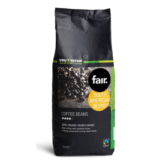 Oxfam fair Fairtrade South American blend coffee beans 1kg