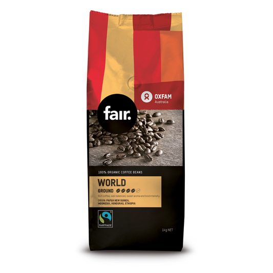 Oxfam fair World Blend Organic Ground Coffee 1kg (4x250g ground will replace 1kg ground due to pack update)