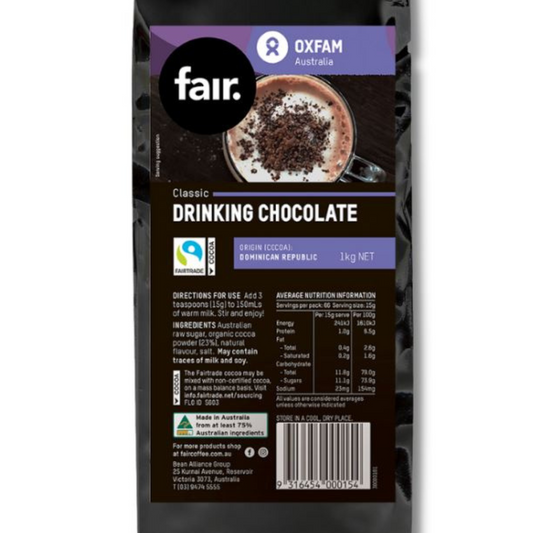 Oxfam fair drinking chocolate nutrition 1kg 